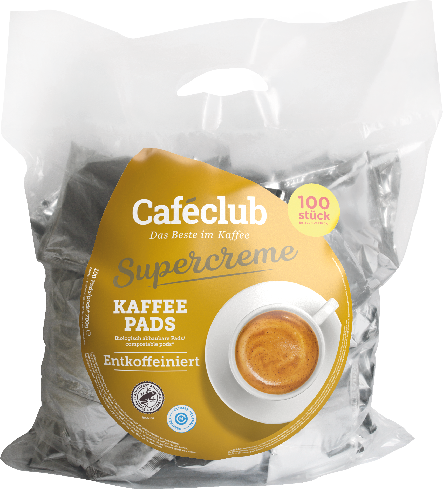Caféclub Entkoffeiniert Megabeutel - 8 x 100 Pads